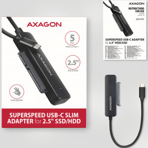 AXAGON 1x USB Tip C 3.2 Male - 1x SATA-III 2.5 inch HDD/SSD Female, 0.2 m, negru