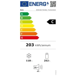 Beko B5RCNA376HXB1, 370 L, Clasa C, No Frost, ProSmart Inverter, HarvestFresh, AeroFlow, CoolAdapt, HomeWhiz, Control electronic, 186 cm, Metal Look