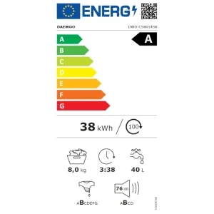 Daewoo DWD-CS8014SK, Slim, 8 kg, 1400 RPM, Clasa A, Inverter, Gri