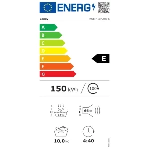 Candy ROE H10A2TE-S, Pompa de caldura, 10 kg, Clasa E, Easy Case, Senzor uscare, Antisifonare, Alb