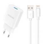 Incarcator retea Dudao A4EU, 1x USB, 2.1 A, White, Cablu Lightning inclus
