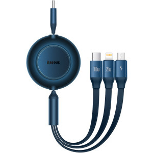 Cablu de date / adaptor Baseus Bright Mirror 2, USB-C Male la USB-C Male & MicroUSB Male & Lightning Male, 100 W, Retractabil, 1.1 m, Blue