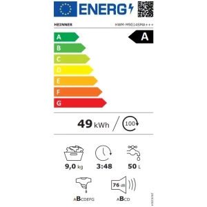 Heinner HWM-M9014SMA+++, Slim, 9 kg, 1400 RPM, Clasa A, Inverter, Alb