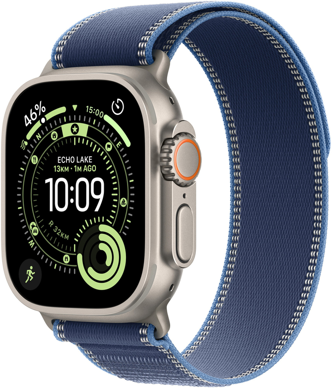 SmartWatch Apple Watch Ultra 3, Cellular, 49mm Carcasa Natural Titanium, Blue/Bright Blue Trail Loop - M/L