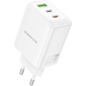 Borofone BN32, 2x USB-C, 1x USB, Quick Charge 65 W, White