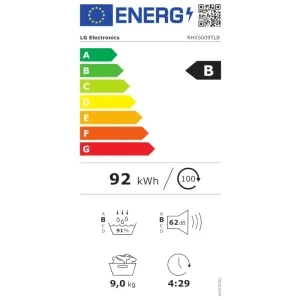 LG RHX5009TB, Pompa de caldura, 9 kg, Clasa B, Dual Inverter, AI Dry, TurboDry, ThinQ, Smart Pairing, Alb