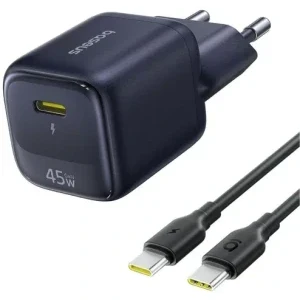 Baseus EnerFill FE22, 2x USB-C, Quick Charge 45 W, White + Cablu USB-C
