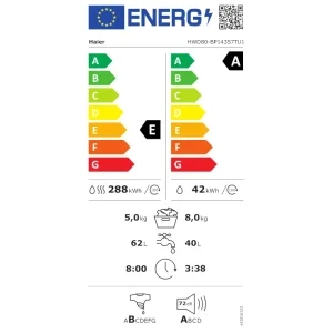 Haier HWD80-BP14357TUS, Spalare 8 kg, Uscare 5 kg, 1400 RPM, Clasa A, Inverter, Smart Dual Spray, I-Refresh, Alb