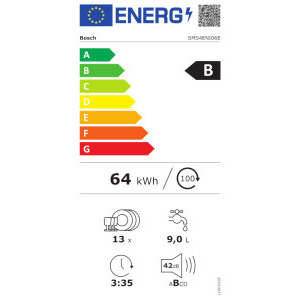 Bosch SMS4ENI06E, 13 seturi, 6 programe, Clasa B, EfficientDry, Vario, Extra Space, 60 cm, Inox