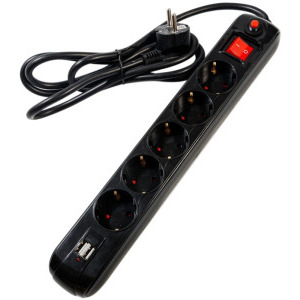 Priza/prelungitor Spacer PP-5-18B-USB 5x Schuko, 2x USB, Black