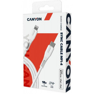 Canyon MFI-4, USB-C Male la Lightning Male, MFi, 1.2 m, White