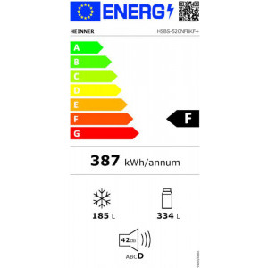 Heinner HSBS-520NFBKF+, 519 L, Full No Frost, Multi Air-Flow, Control touch, Clasa F, 179 cm, Negru
