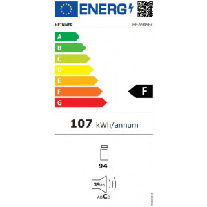 Heinner HF-N94SF+, 94 L, Control mecanic, Clasa F, 84 cm, Argintiu