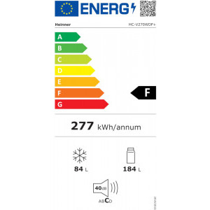Heinner HC-V270WDF+, 268 L, Less Frost, Super congelare, Dozator de apa, Clasa F, 170 cm, Alb