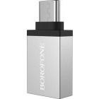 Adaptor Borofone BV3 1x USB-C Male - 1x USB tip A Female, Argintiu