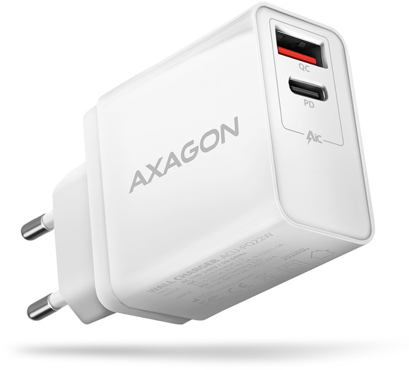 Incarcator retea AXAGON ACU-PQ22W, 1x USB, 1x USB-C, 3A, tehnologia Quick Charge 3.0, White