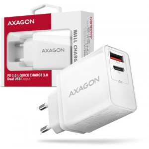 AXAGON ACU-PQ22W, 1x USB, 1x USB-C, 3A, tehnologia Quick Charge 3.0, White