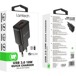 Lamtech LAM021943, 1x USB, 18W, Quick Charge 3.0, Black