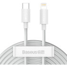 Cablu de date / adaptor Baseus Simple Wisdom, USB-C Male la Lightning Male, 20 W, 1.5 m, White, 2 buc