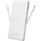 Baterie externa Baseus Airpow Lite, 10000 mAh, 1x USB, 2x USB-C, 22.5 W, Cablu USB-C & Lightning integrat, White