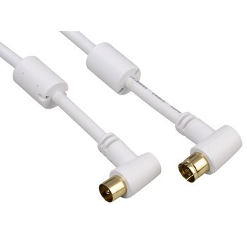 Cablu video Hama Antena Coaxial Male - Coaxial Female, 95db, conector 90 grade, 5m, alb