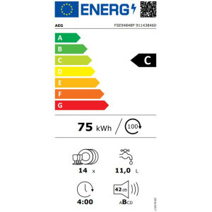 AEG FSK94848P, 15 seturi, 7 programe, Clasa C, Inverter, MaxiFlex, AirDry, QuickSelect, Time Beam, Spray Zone, Iluminare interioara, Afisaj, 60 cm