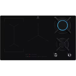 Plita incorporabila Electrolux KDI951723K, Mixta, 2 arzatoare gaz / 3 zone inductie, Aprindere electrica, Gratare fonta, Timer, 90 cm, Negru
