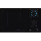 Plita incorporabila Electrolux KDI951723K, Mixta, 2 arzatoare gaz / 3 zone inductie, Aprindere electrica, Gratare fonta, Timer, 90 cm, Negru
