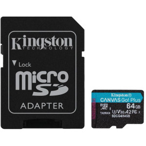 Kingston microSDXC Canvas Go Plus Gen4 Class 10 UHS-I A2 64GB + Adaptor