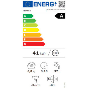 Heinner HWM-HME6012IVSMA+++, Slim, 6 kg, 1200 RPM, Clasa A, Inverter, Alb