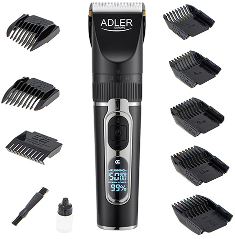 Aparat de tuns profesional cu afisaj LCD Adler AD2837, Autonomie 210 minute, 8 capete incluse (Negru) - imagine 2