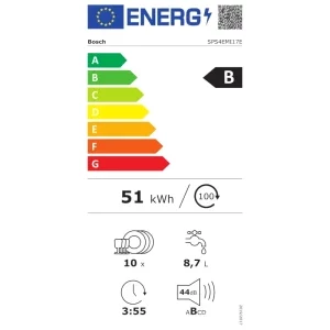 Bosch SPS4EMI17E, Slim, 10 seturi, 6 programe, Clasa B, EcoSilence Drive, EfficientDry, VarioFlex, AquaStop, AquaSensor, ActiveWater, Home Connect, 45 cm, Inox