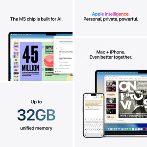 Apple 15.3'' MacBook Air 15 with Liquid Retina, Apple M5 chip (10-core CPU), 24GB, 512GB SSD, Apple M5 10-core GPU, macOS, Silver, US keyboard, 2026