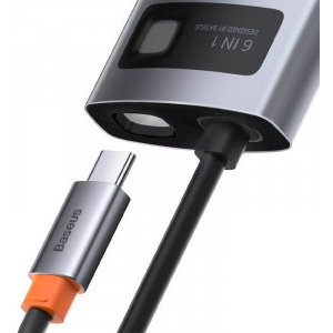 Baseus Docking Station CAHUB-CW0G, USB Tip C, 6-in-1, 100W, redare 4K, Gigabit LAN