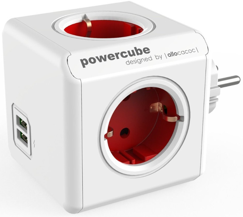 Priza/prelungitor Allocacoc PowerCube Original, 2x USB, 4x Schuko, Red