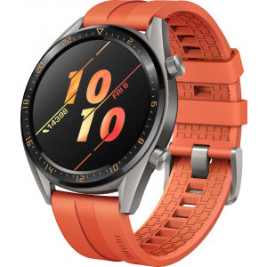 Huawei WATCH GT, Bluetooth, GPS, corp argintiu, curea silicon portocaliu, rezistent la apa, senzor HR