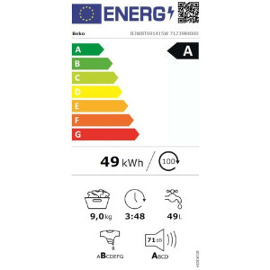 Beko B3WBT691415W, 9 kg, 1400 RPM, Clasa A, ProSmart Inverter, SteamCure, SteamTherapy, EnergySpin, Iron Fast, AddXtra, Alb