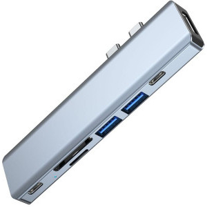 Tech-Protect 7-in-2 V5, dual USB-C, 2x USB 3.0, 2x USB-C, 1x HDMI, grey