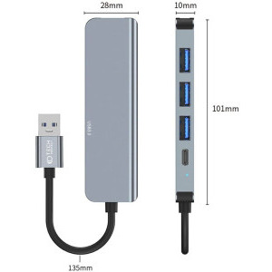 Tech-Protect 5-in-1 V0, 1x USB 3.0, 3x USB 2.0, 1x USB-C, grey