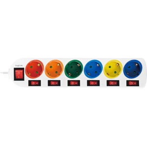 Logilink LPS259, 6x Schuko, 1.5m, Alb-Multicolor