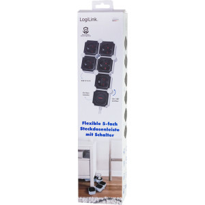 Logilink LPS277, 5x Schuko, Flexibil, 1.5m, Alb-Negru