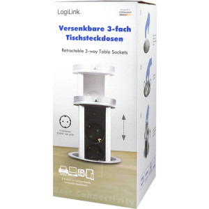 Logilink LPS235A, 3x Schuko, Retractabila, 1.8m, Argintiu-Negru-Alb