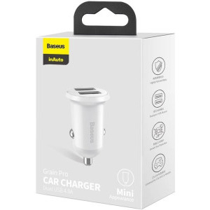Baseus Grain Pro CCALLP-02, 2x USB, 4.8A, White