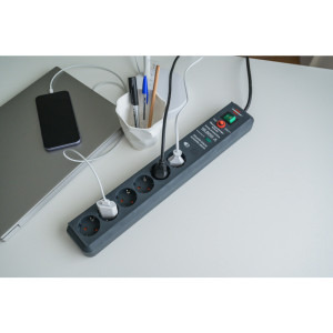 Brennenstuhl Secure-Tec, 6x Schuko, 3m, Antracit