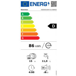 Electrolux KEZA9310W, 15 seturi, 8 programe, Clasa D, AirDry, QuickSelect, SprayZone, Inverter, SatelliteClean, Time Beam, 60 cm