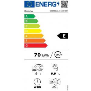 Electrolux EES42210L, Slim, 9 seturi, 8 programe, Clasa E, SatelliteClean, AirDry, Quick Select, Indicator luminos, 45 cm