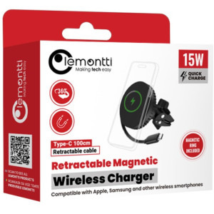 Lemontti MagSage Magnetic, Auto, Incarcare wireless, cablu retractabil USB-C, 1m, Black