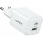 Incarcator retea Ugreen X514, 1x USB-C, 1x USB, Quick Charge 20 W, GaN, White