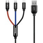 Cablu de date / adaptor Baseus 3 Primary Colors, USB Male la USB-C Male & MicroUSB Male & Lightning Male, 1.2 m, Black