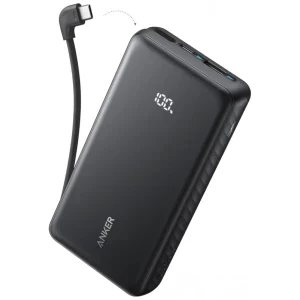 Anker A110DH11, 10000 mAh, 1x USB, 1x USB-C, 22.5 W, Display, Cablu USB-C integrat, Black